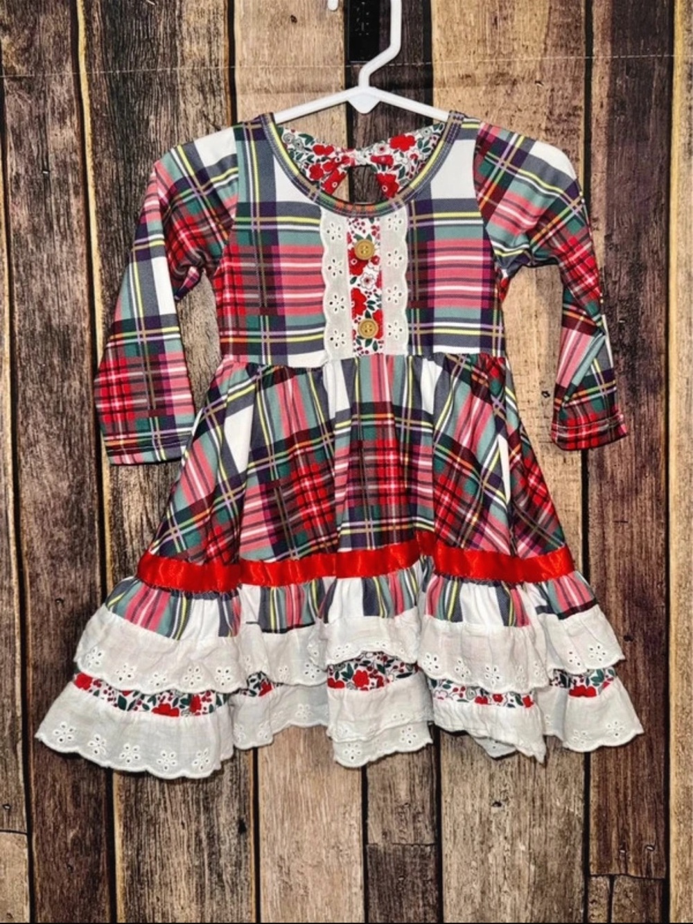Boutique Holiday Plaid Graceful Ruffle Dress - NWOT